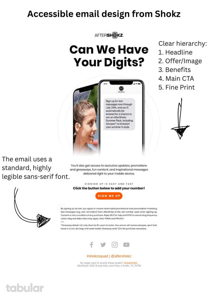 Accessible email design from Shokz